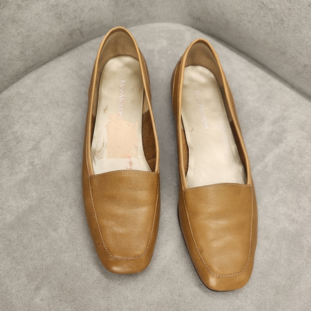 Enzo Angiolini Loafers 8 Tan Leather Liberty Flats Preppy Modest Classic Neutral